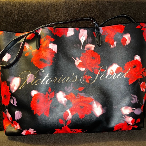 Victoria's Secret Black and Red Floral Tote - NWT - Picture 2 of 6